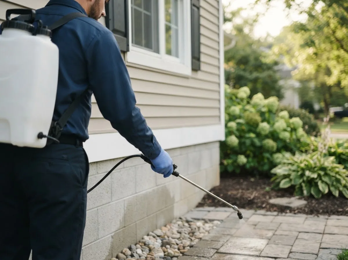 Pest control technician inspecting a home in Cushing, TX